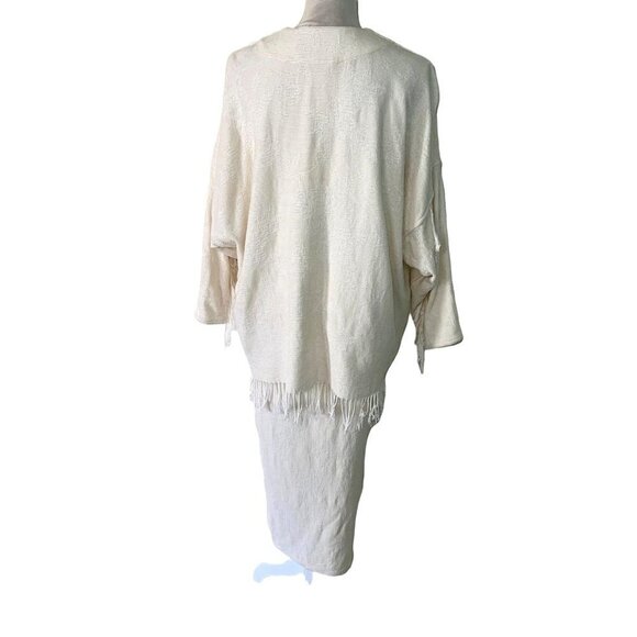 W Fringe Jacket Skirt Set Womens Viscose Cotton Pockets Open Front Wrap Style - Picture 2 of 12